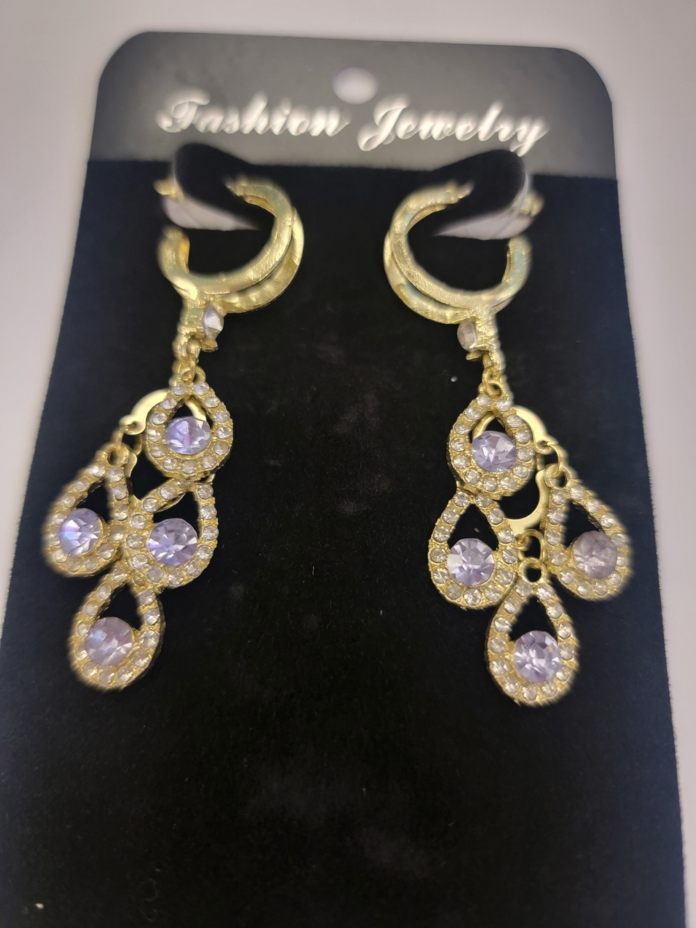 Gold-Tone Dangle Earrings with Lavender Crystals